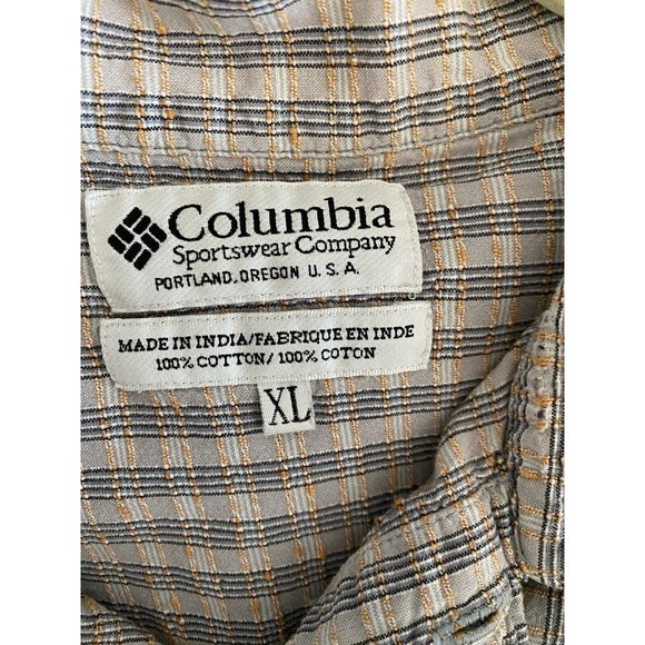 COLUMBIA Grey Short Sleeve Button Cotton Plaid Checkered Shirt Men's SZ XL - Picture 3 of 6